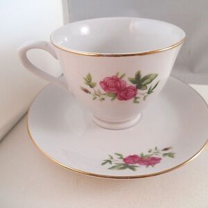 Tientsin Porcelain tea cup and plate set vintage pink rose